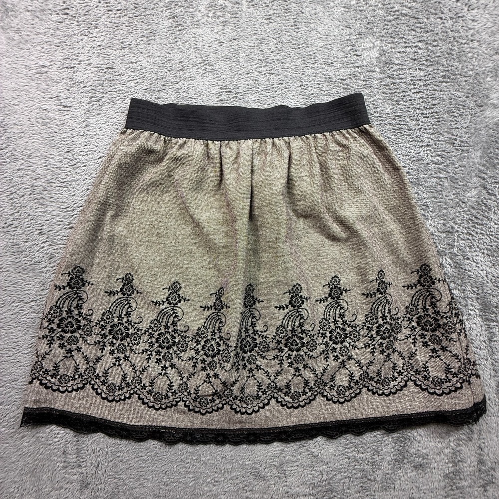 Studio 253 Tweed Mini Skirt Womens L Flocked Floral Lace Trim Whimsigoth Y2K